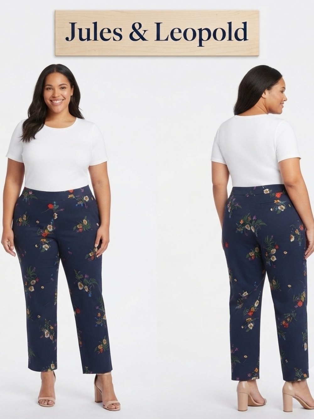 Jules & Leopold Crop/Ankle Multicolored Floral Straight Leg Trousers 1X